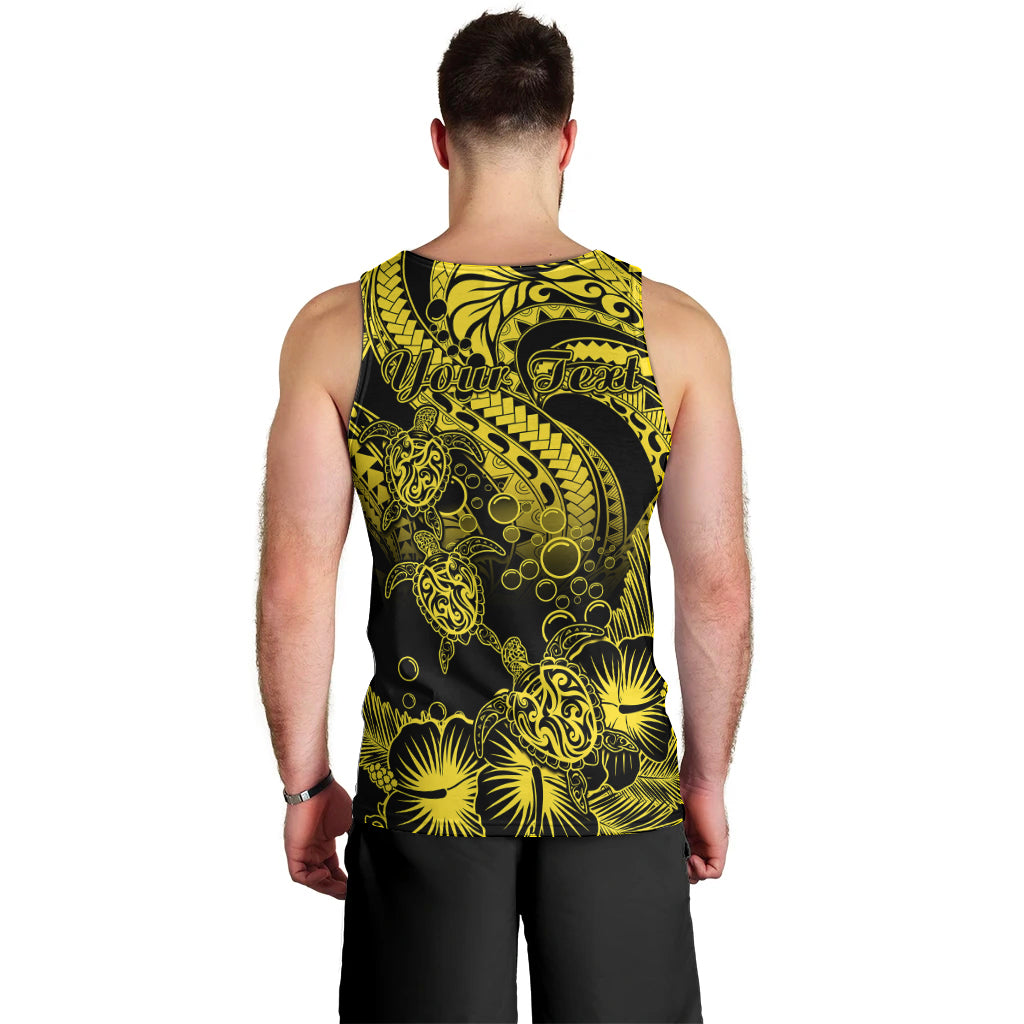 Personalised Polynesian Men Tank Top Tribal Honu Turtle with Hibiscus Gold Version