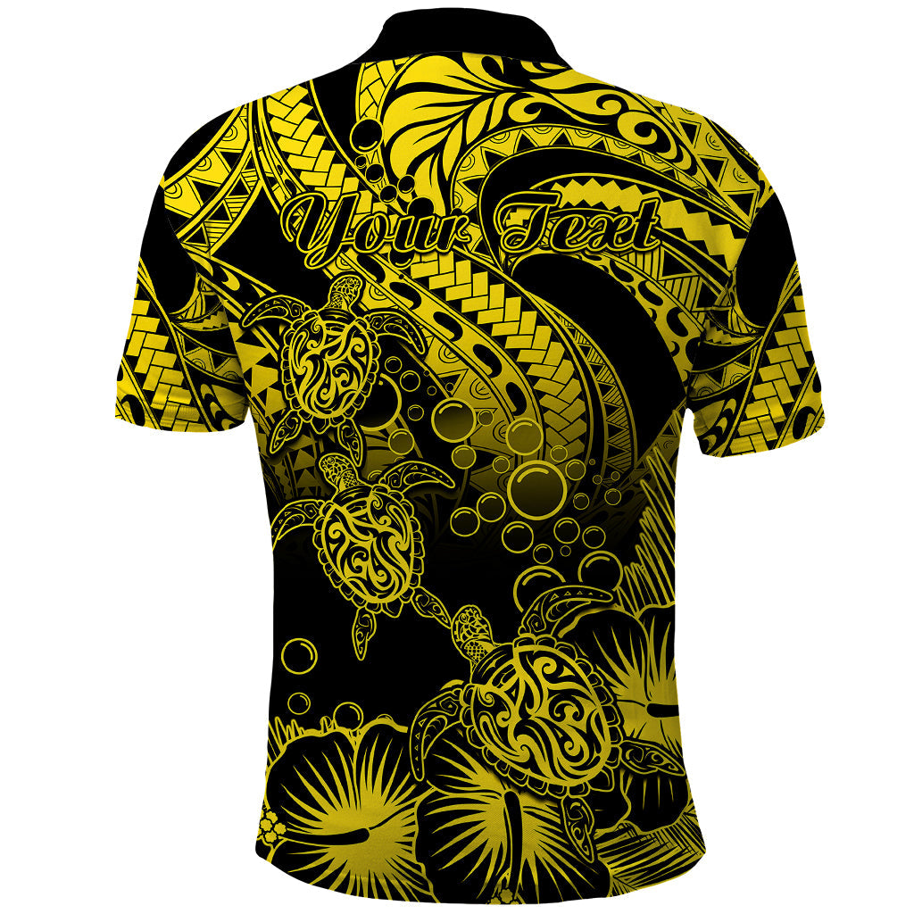 Personalised Polynesian Polo Shirt Tribal Honu Turtle with Hibiscus Gold Version