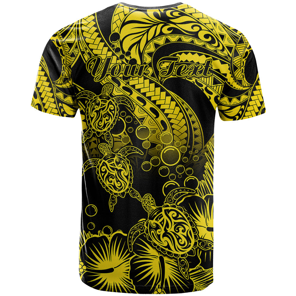 Personalised Polynesian T Shirt Tribal Honu Turtle with Hibiscus Gold Version