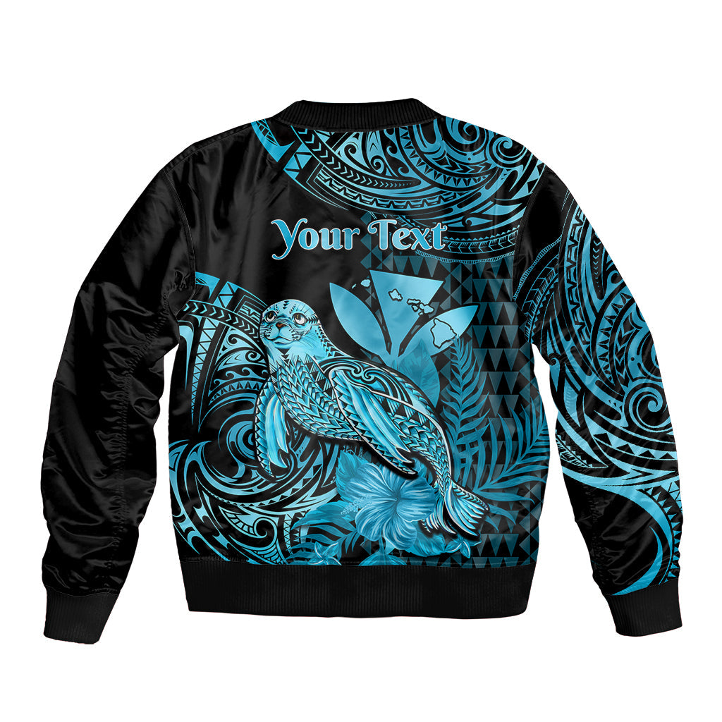 (Custom Personalised) Hawaii Monk Seal Bomber Jacket Polynesian Kakau With Kanaka Turquoise