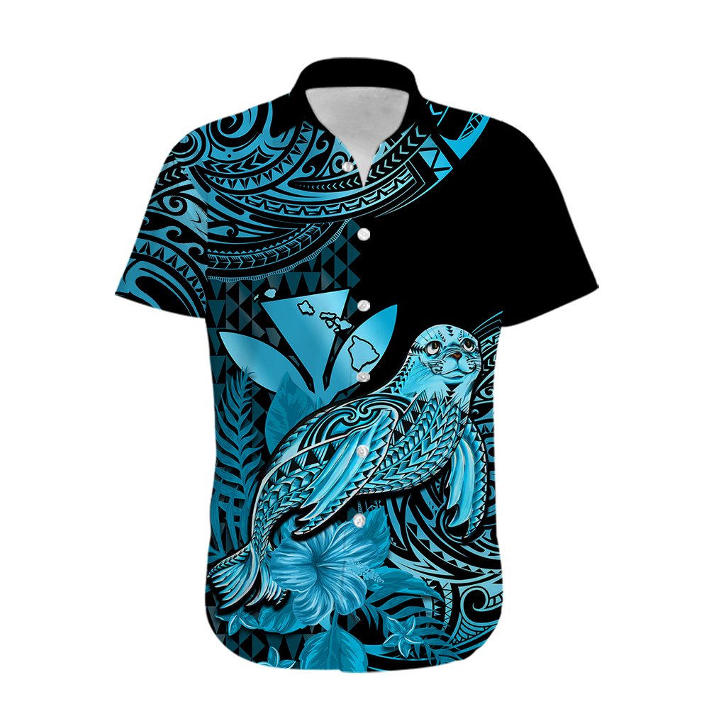Custom Personalised Hawaii Monk Seal Hawaiian Shirt Polynesian Kakau With Kanaka Turquoise