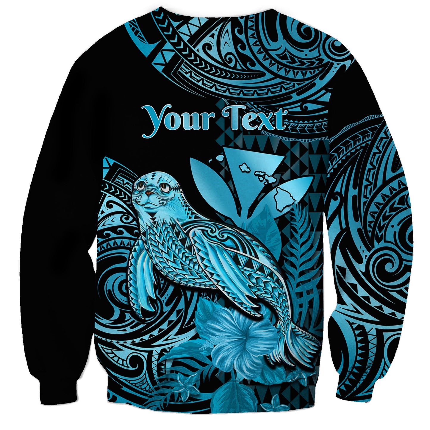 Custom Personalised Hawaii Monk Seal Sweatshirt Polynesian Kakau With Kanaka Turquoise
