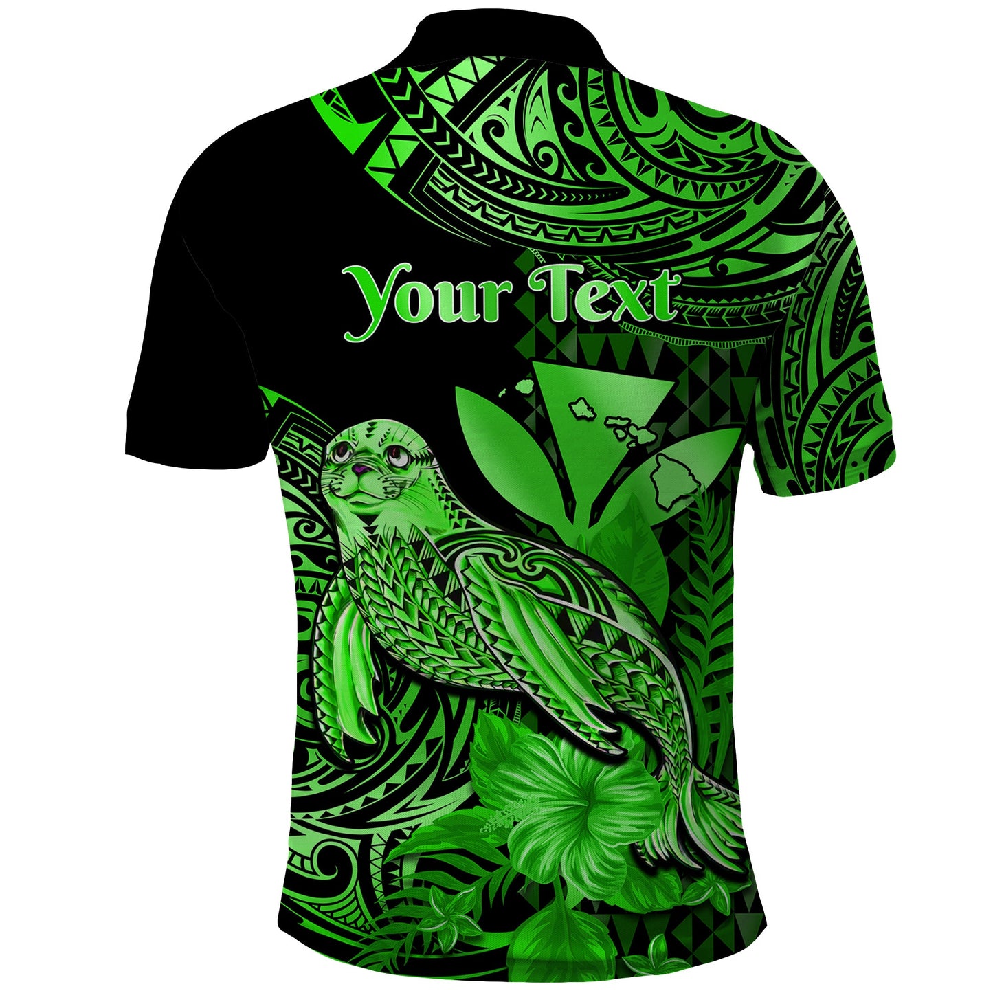 Custom Personalised Hawaii Monk Seal Polo Shirt Polynesian Kakau With Kanaka Green