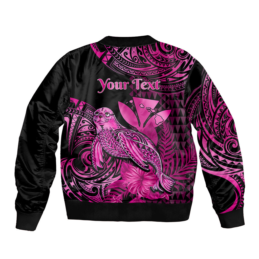(Custom Personalised) Hawaii Monk Seal Bomber Jacket Polynesian Kakau With Kanaka Pink