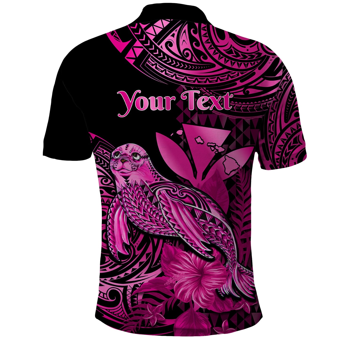 Custom Personalised Hawaii Monk Seal Polo Shirt Polynesian Kakau With Kanaka Pink