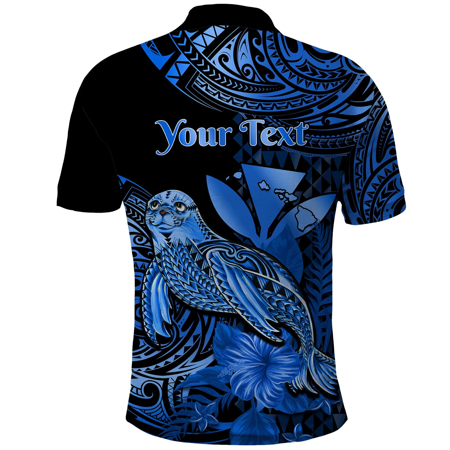 Custom Personalised Hawaii Monk Seal Polo Shirt Polynesian Kakau With Kanaka Blue