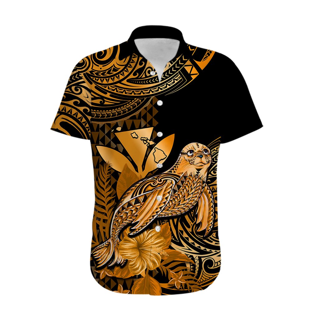 Custom Personalised Hawaii Monk Seal Hawaiian Shirt Polynesian Kakau With Kanaka Gold