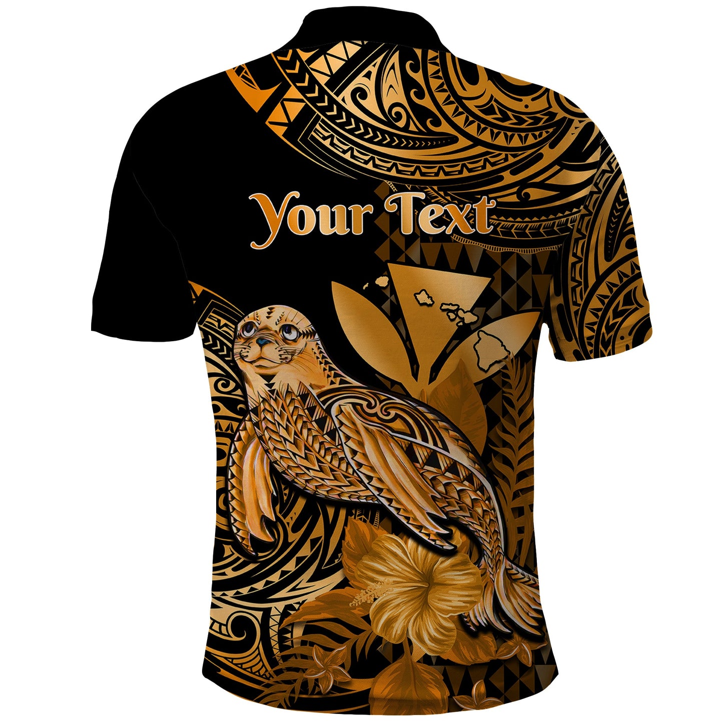 Custom Personalised Hawaii Monk Seal Polo Shirt Polynesian Kakau With Kanaka Gold