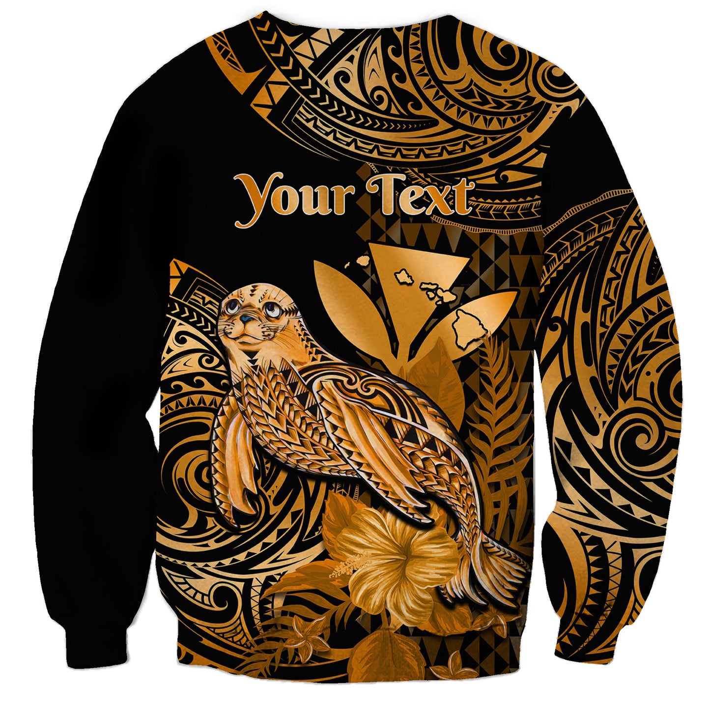 Custom Personalised Hawaii Monk Seal Sweatshirt Polynesian Kakau With Kanaka Gold