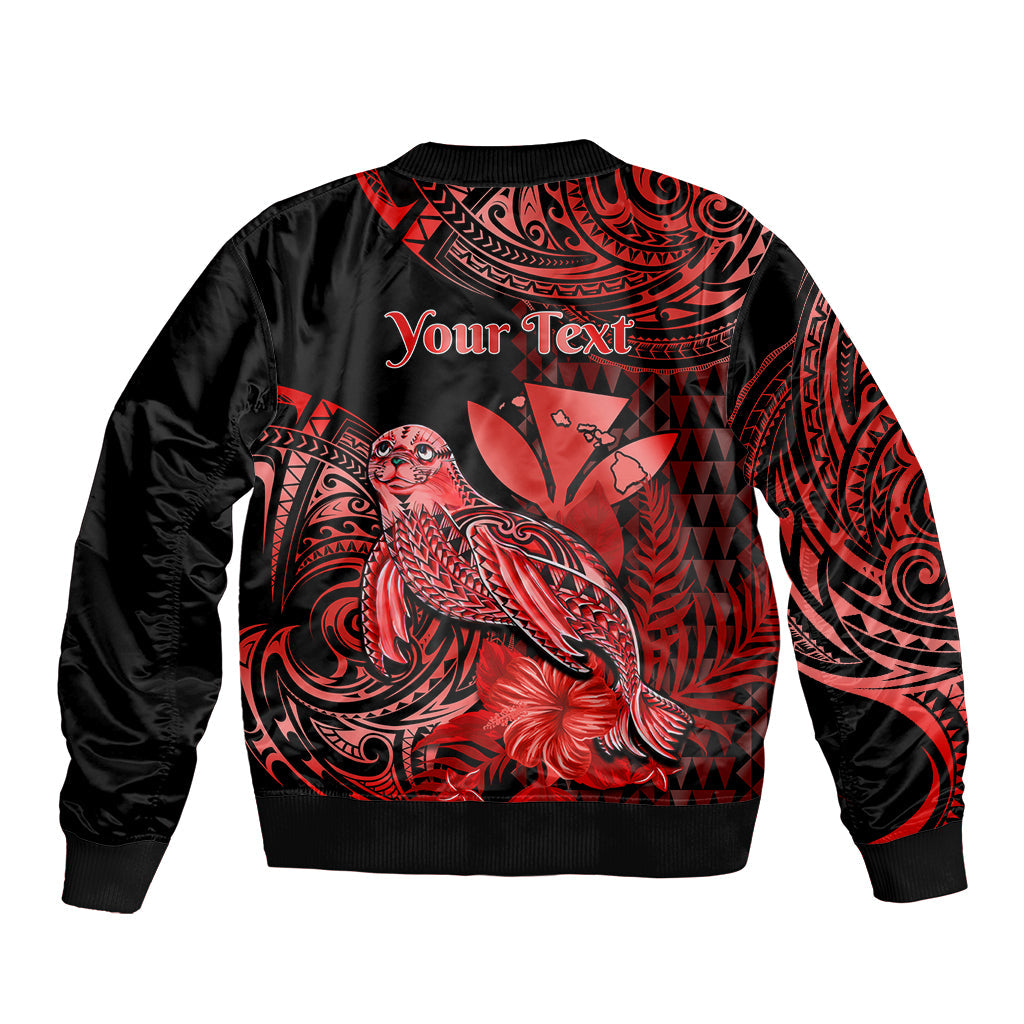 (Custom Personalised) Hawaii Monk Seal Bomber Jacket Polynesian Kakau With Kanaka Red