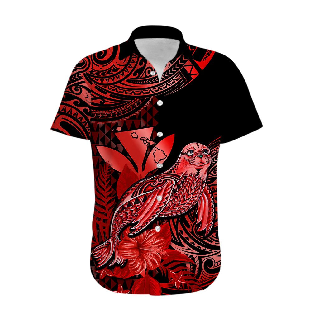 Custom Personalised Hawaii Monk Seal Hawaiian Shirt Polynesian Kakau With Kanaka Red