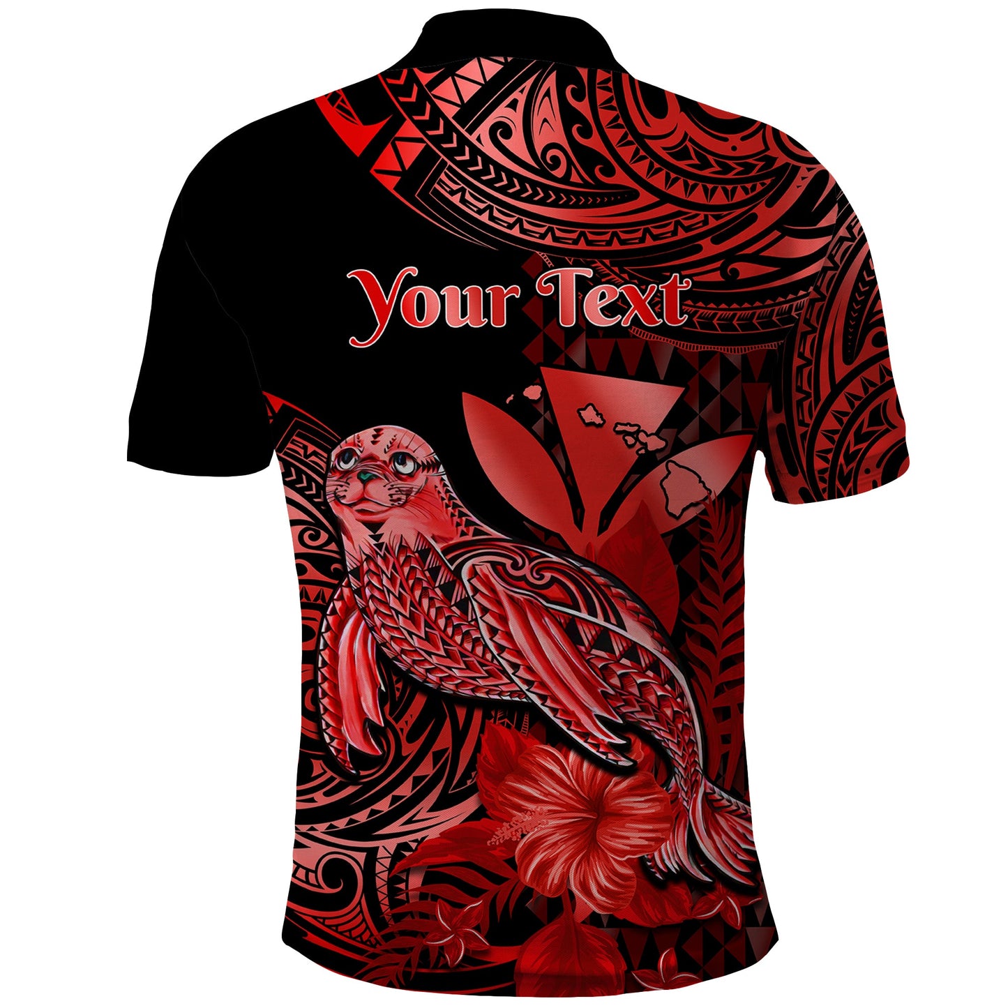 Custom Personalised Hawaii Monk Seal Polo Shirt Polynesian Kakau With Kanaka Red