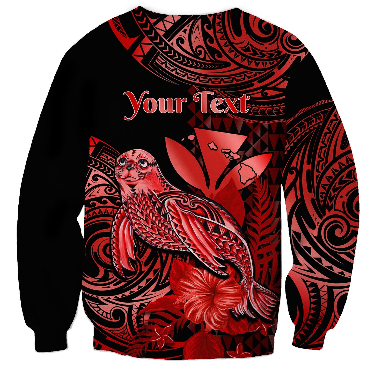 Custom Personalised Hawaii Monk Seal Sweatshirt Polynesian Kakau With Kanaka Red