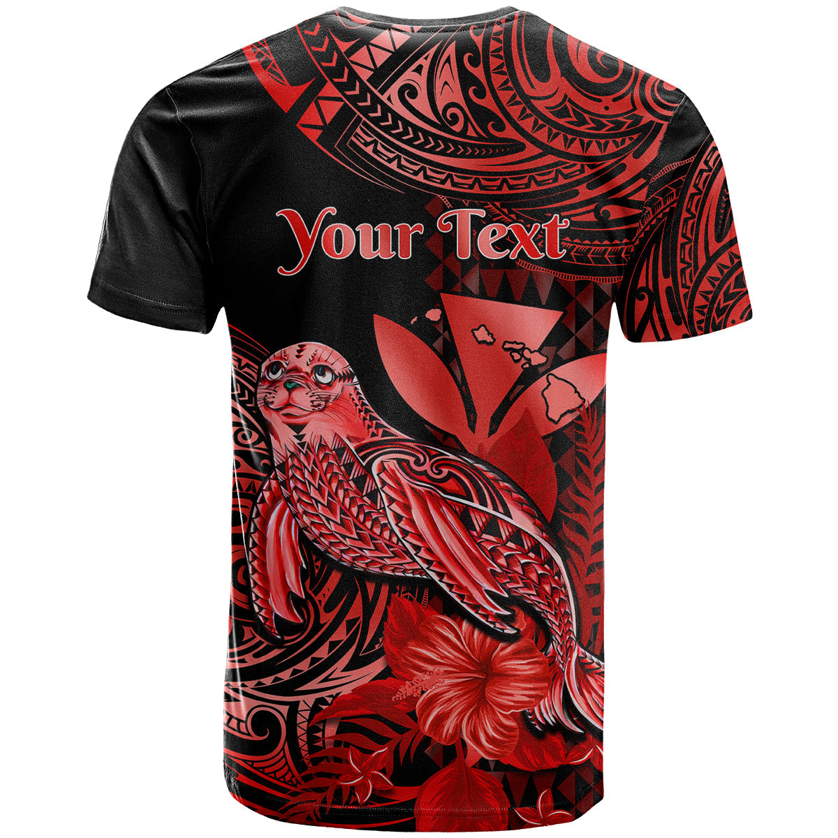 (Custom Personalised) Hawaii Monk Seal T Shirt Polynesian Kakau With Kanaka Red