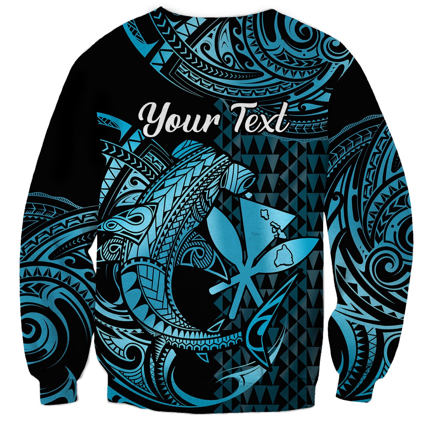 Custom Personalised Hawaii Hammerhead Shark Sweatshirt Polynesian Kakau With Kanaka Turquoise