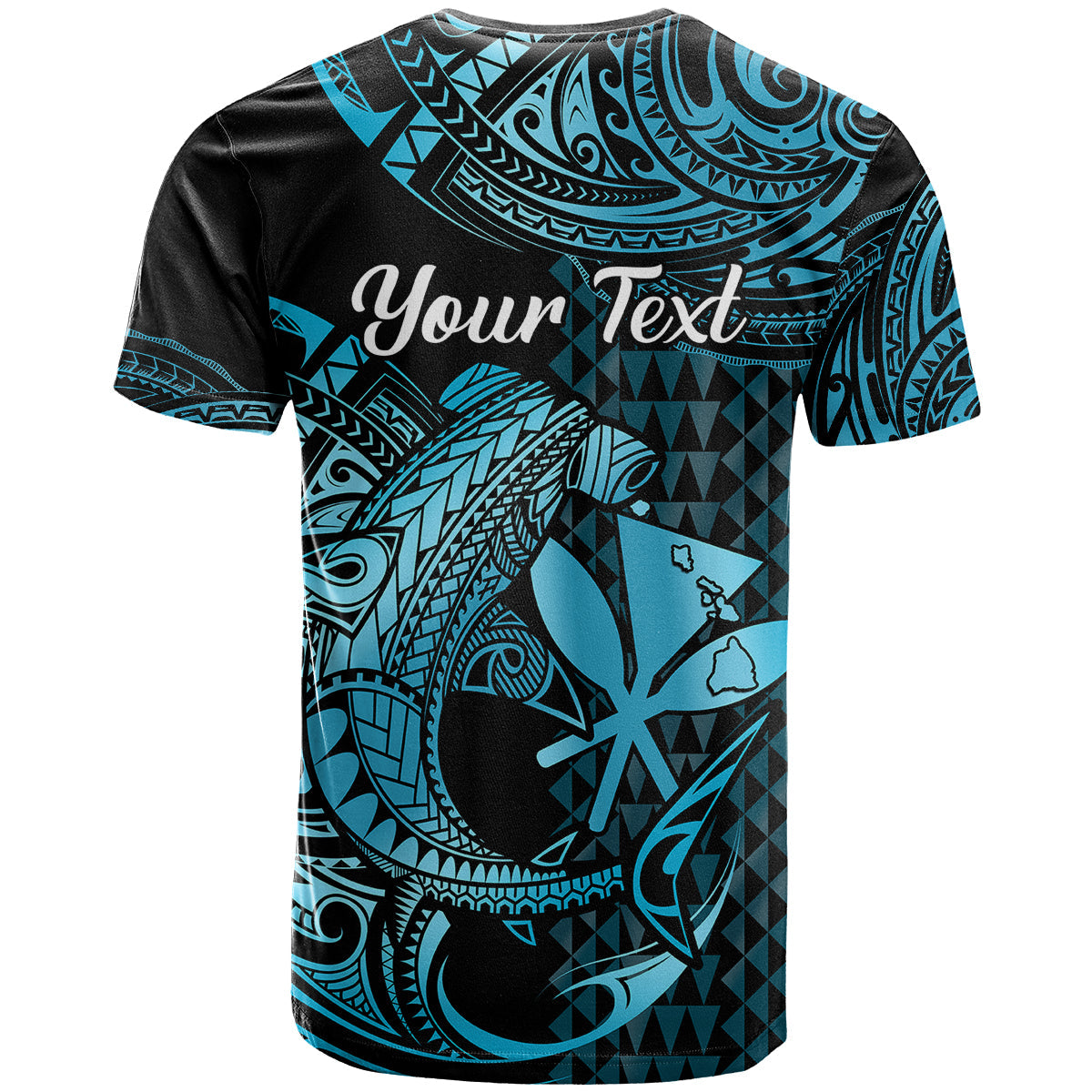 (Custom Personalised) Hawaii Hammerhead Shark T Shirt Polynesian Kakau With Kanaka Turquoise