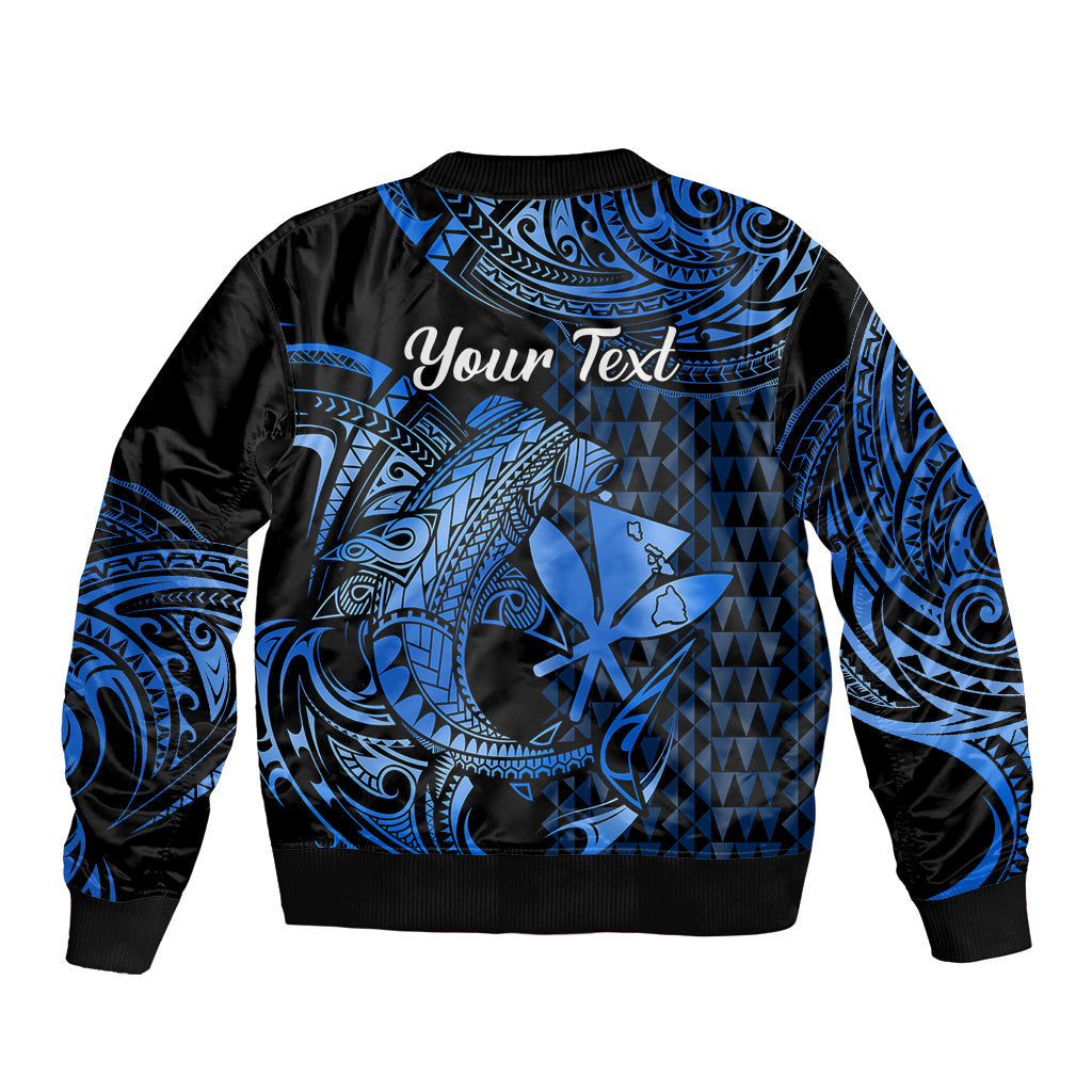 (Custom Personalised) Hawaii Hammerhead Shark Bomber Jacket Polynesian Kakau With Kanaka Blue