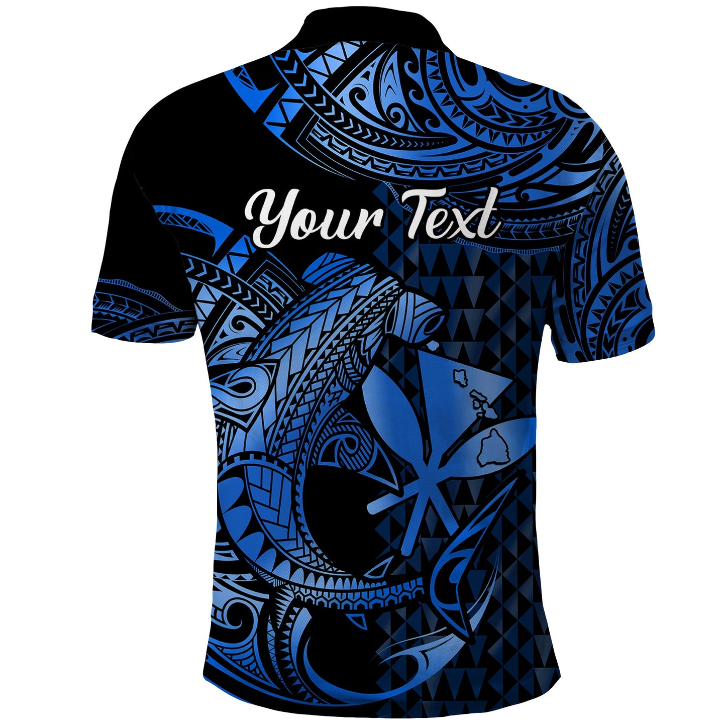 Hawaii Hammerhead Shark Polo Shirt Polynesian Kakau With Kanaka Blue