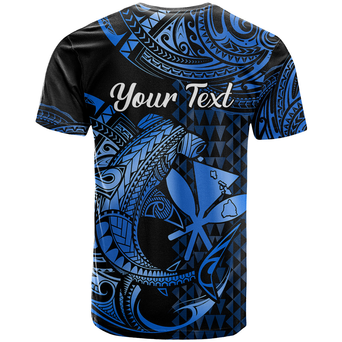 (Custom Personalised) Hawaii Hammerhead Shark T Shirt Polynesian Kakau With Kanaka Blue