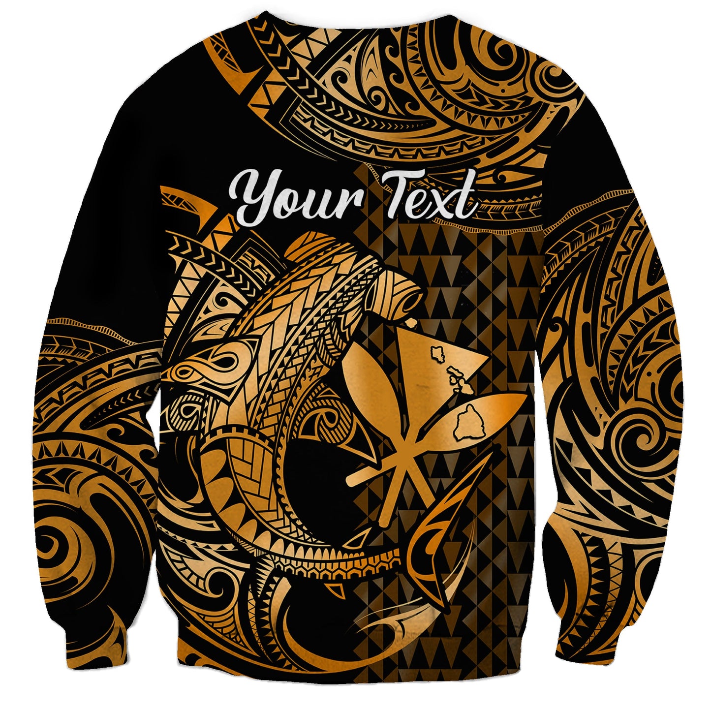 Custom Personalised Hawaii Hammerhead Shark Sweatshirt Polynesian Kakau With Kanaka Gold
