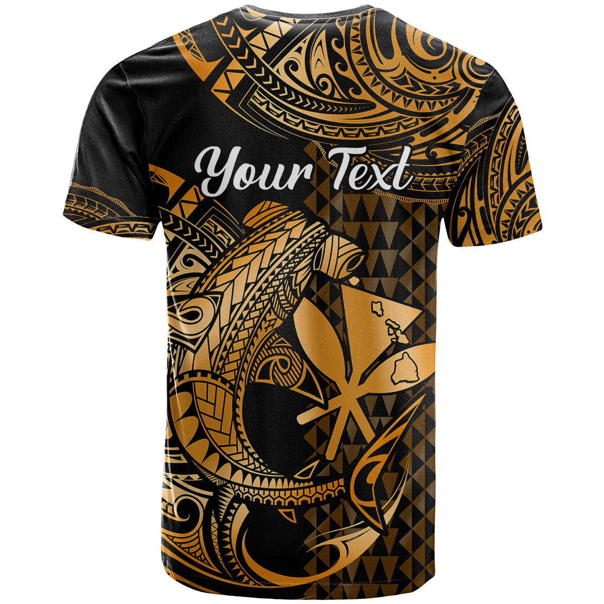 Custom Personalised Hawaii Hammerhead Shark T Shirt Polynesian Kakau With Kanaka Gold