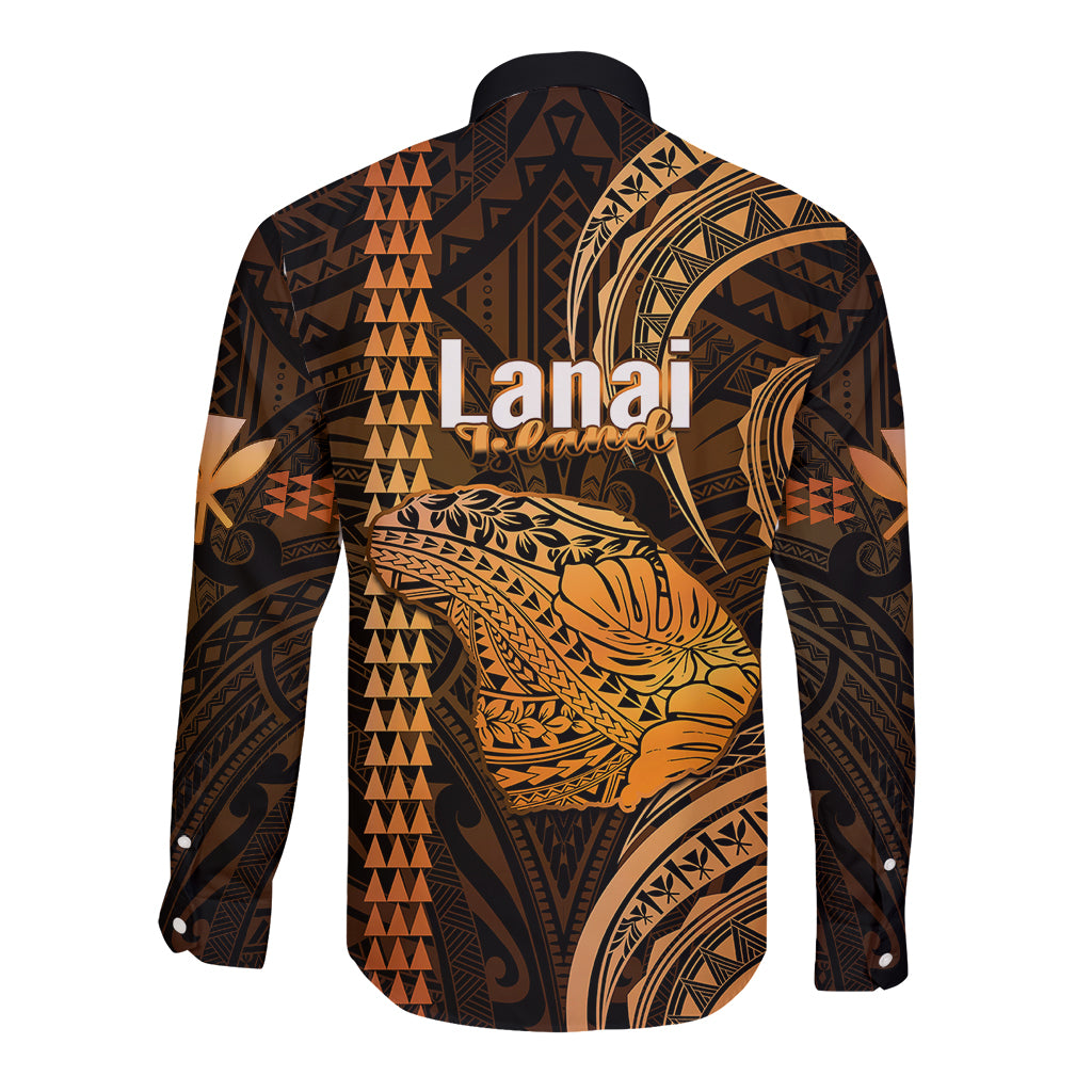 Polynesian Hawaiian Islands Long Sleeve Button Shirt Lani Map Gold Kanaka With Kakau