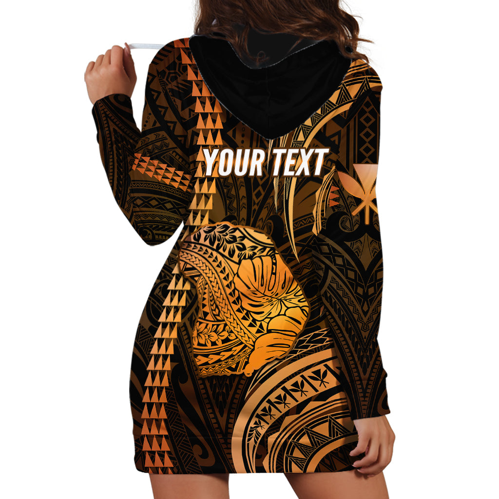 Personalised Hawaiian Islands Hoodie Dress Lani Map Gold Kanaka With Kakau