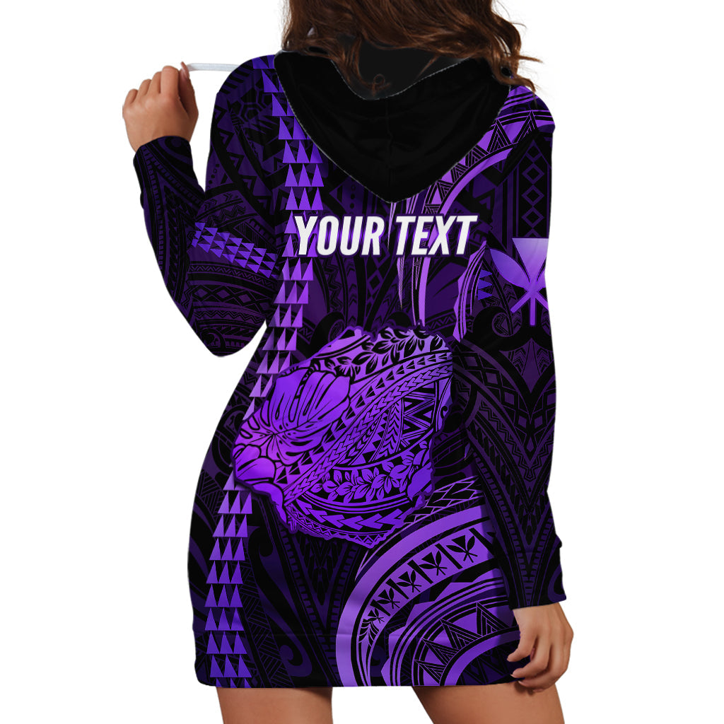Personalised Hawaiian Islands Hoodie Dress Kauai Map Purple Kanaka With Kakau