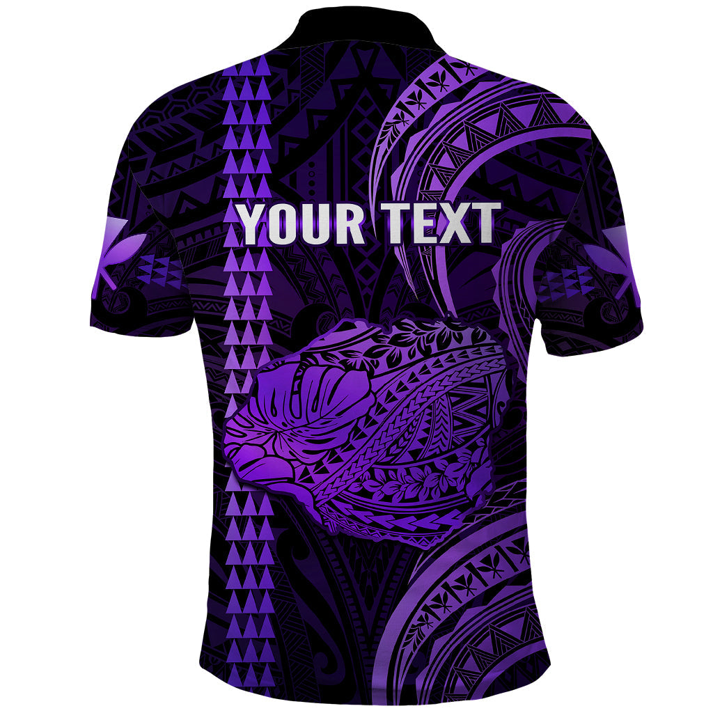 Personalised Hawaiian Islands Polo Shirt Kauai Map Purple Kanaka With Kakau