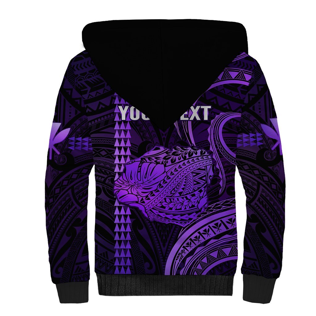 Personalised Hawaiian Islands Sherpa Hoodie Kauai Map Purple Kanaka With Kakau