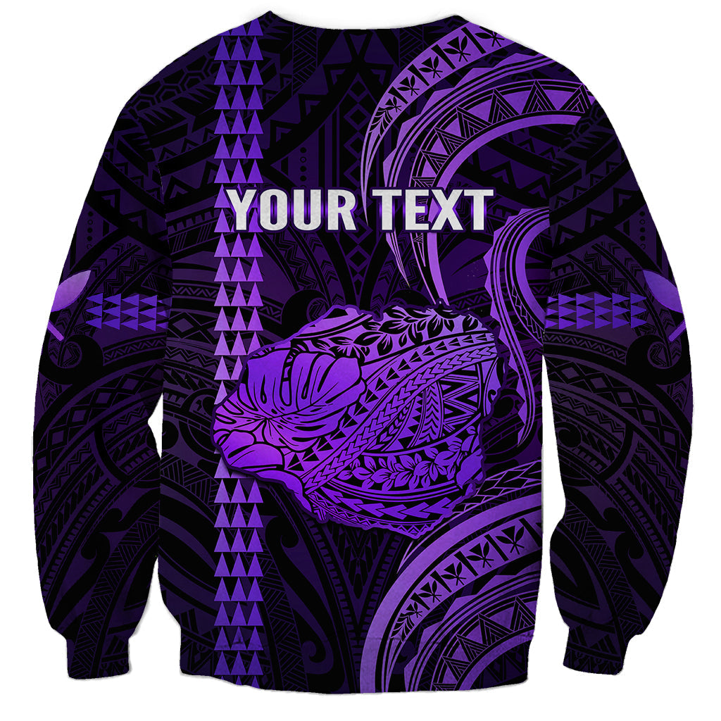 Personalised Hawaiian Islands Sweatshirt Kauai Map Purple Kanaka With Kakau
