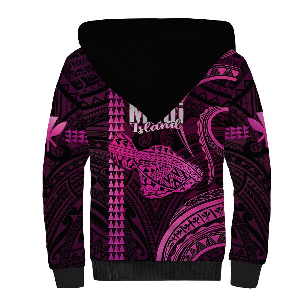 Polynesian Hawaiian Islands Sherpa Hoodie Maui Map Pink Kanaka With Kakau