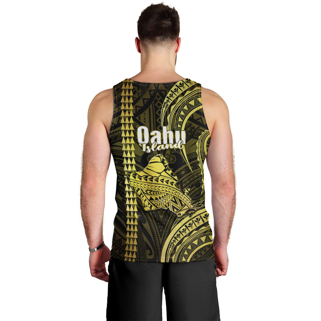 Polynesian Pride Hawaiian Islands Men Tank Top Oahu Map Yellow Kanaka With Kakau