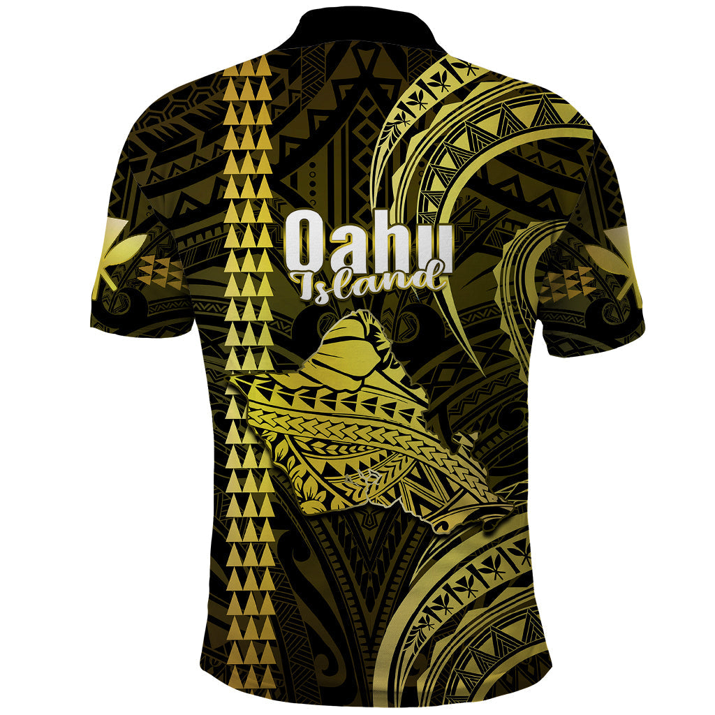 Polynesian Hawaiian Islands Polo Shirt Oahu Map Yellow Kanaka With Kakau