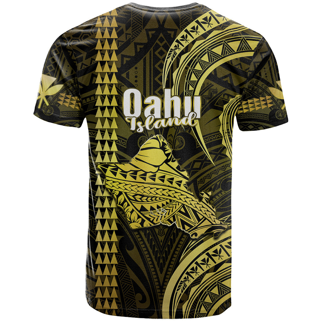 Polynesian Hawaiian Islands T Shirt Oahu Map Yellow Kanaka With Kakau