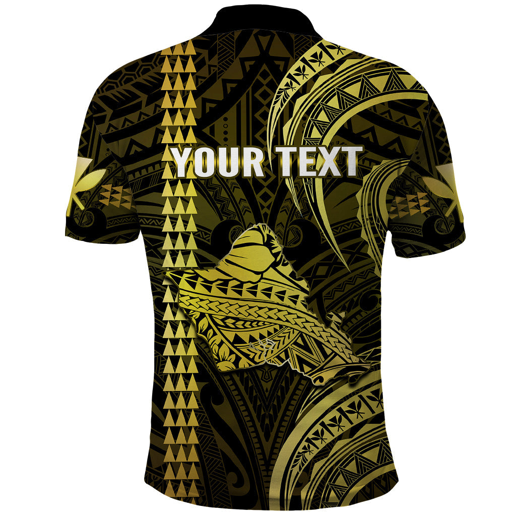 Personalised Hawaiian Islands Polo Shirt Oahu Map Yellow Kanaka With Kakau