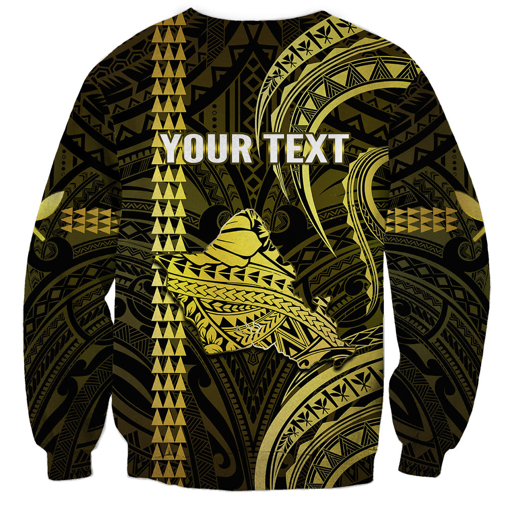 Personalised Hawaiian Islands Sweatshirt Oahu Map Yellow Kanaka With Kakau