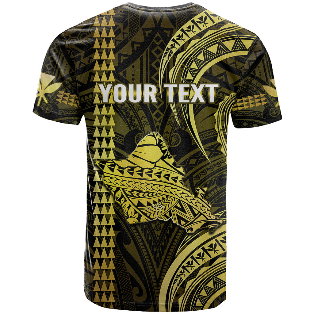 Personalised Hawaiian Islands T Shirt Oahu Map Yellow Kanaka With Kakau