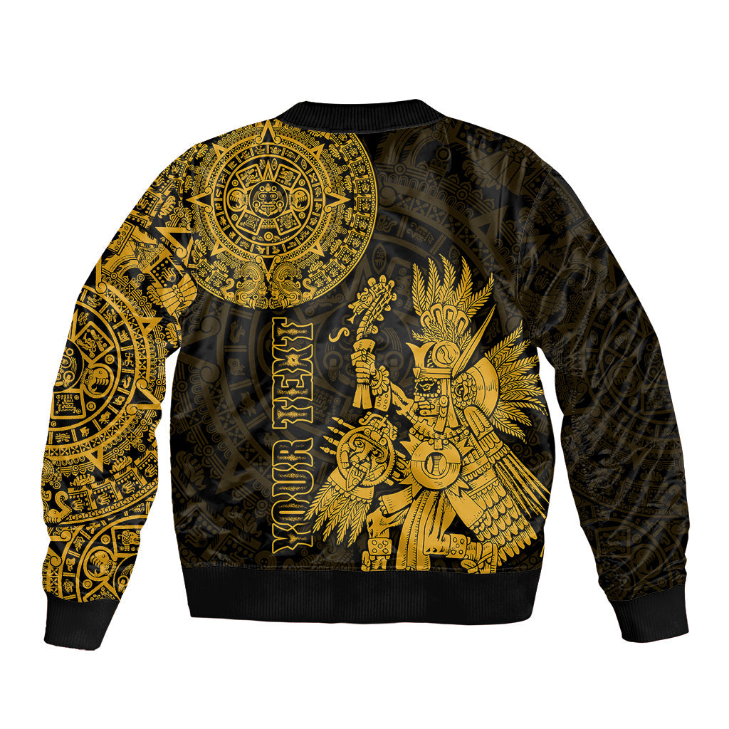 (Custom Personalised) Mexico Aztec Bomber Jacket El Calendario Maya Mix Huitzilopochtli Gold