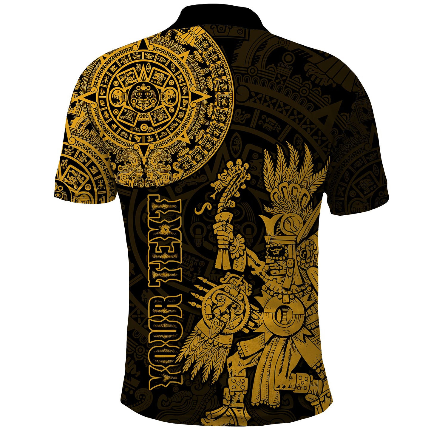 Custom Mexico Aztec Polo Shirt El Calendario Maya Mix Huitzilopochtli Gold