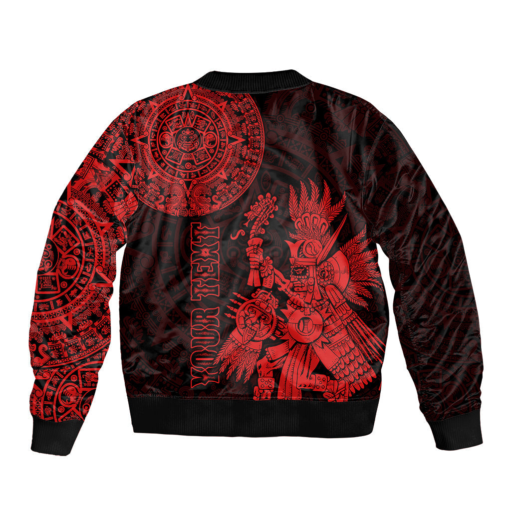 (Custom Personalised) Mexico Aztec Bomber Jacket El Calendario Maya Mix Huitzilopochtli Red