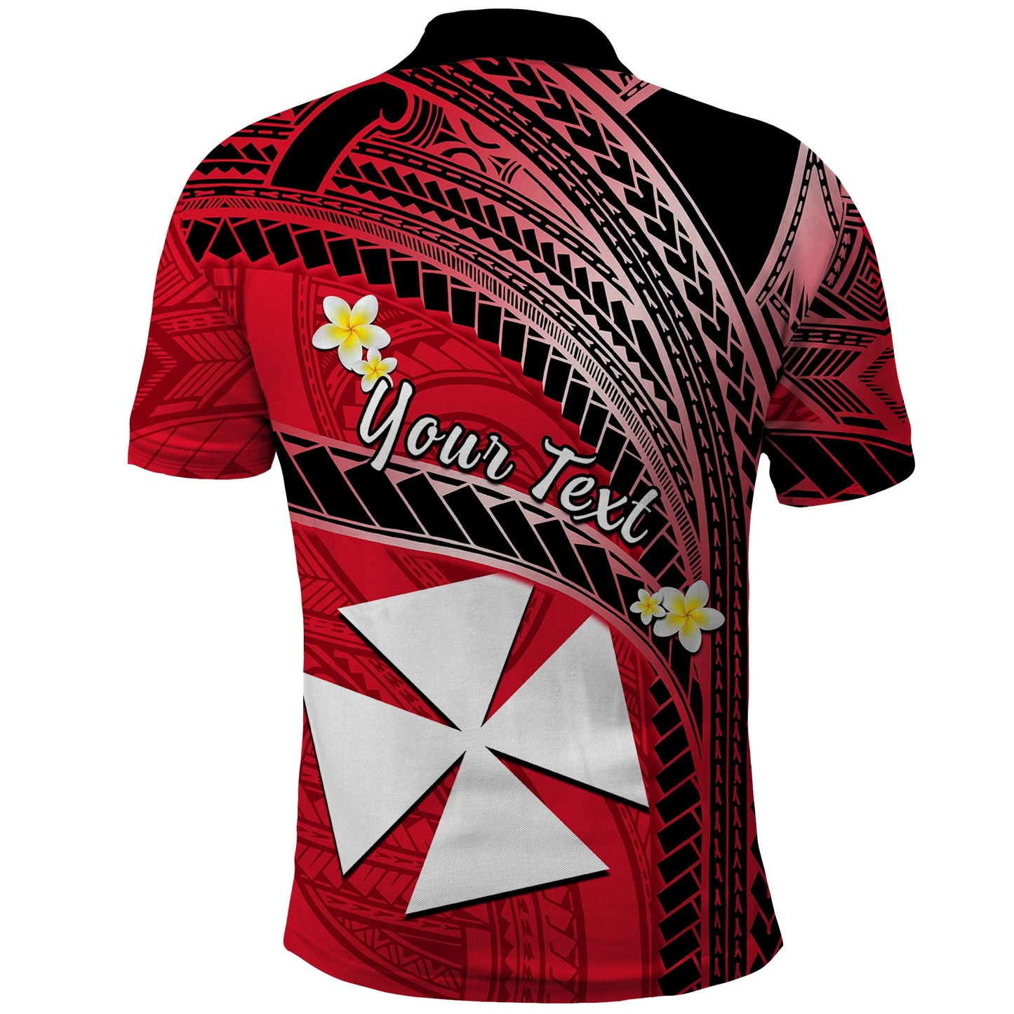 Custom Personalised Wallis And Futuna Polo Shirt Plumeria Flowers With Red Polynesian Pattern