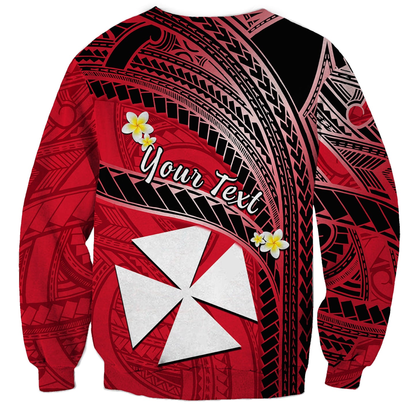 Custom Personalised Wallis And Futuna Sweatshirt Plumeria Flowers With Red Polynesian Pattern