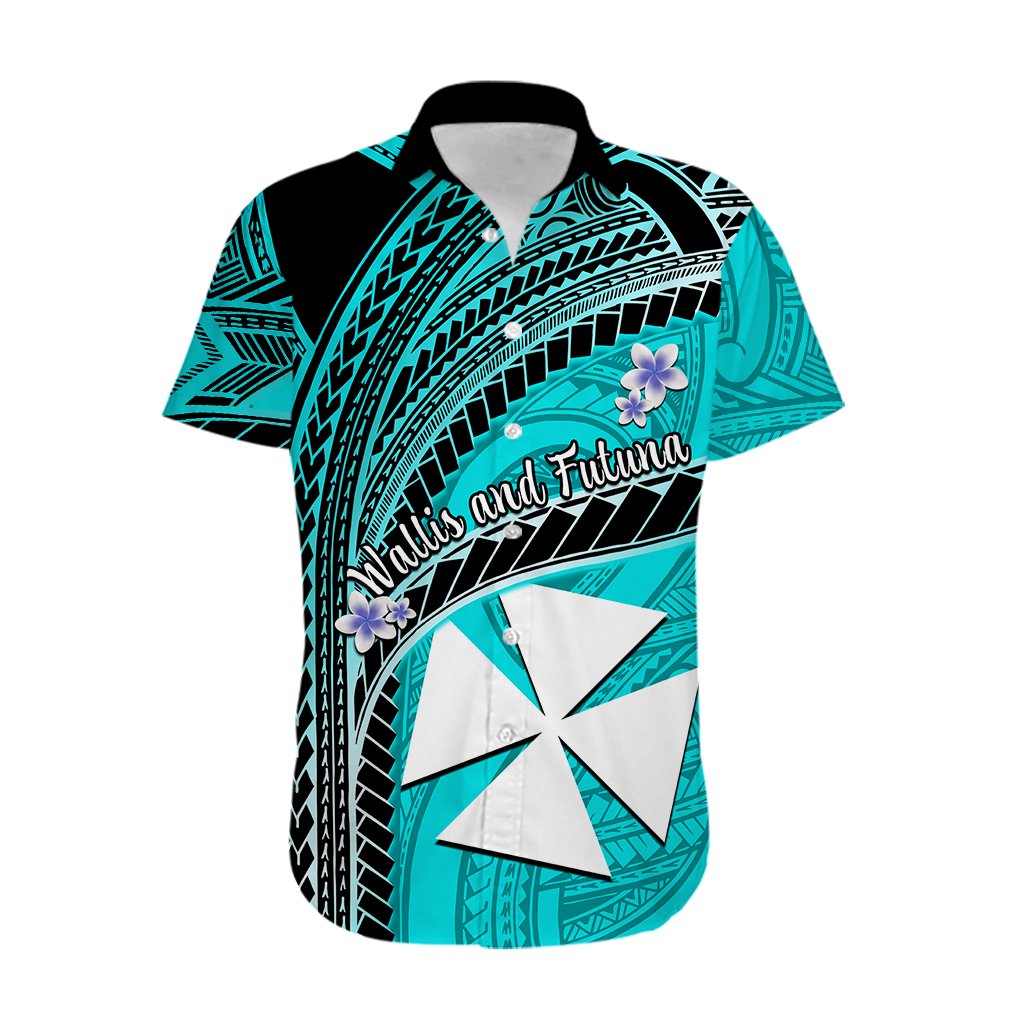 Custom Personalised Wallis And Futuna Hawaiian Shirt Plumeria Flowers With Turquoise Polynesian Pattern
