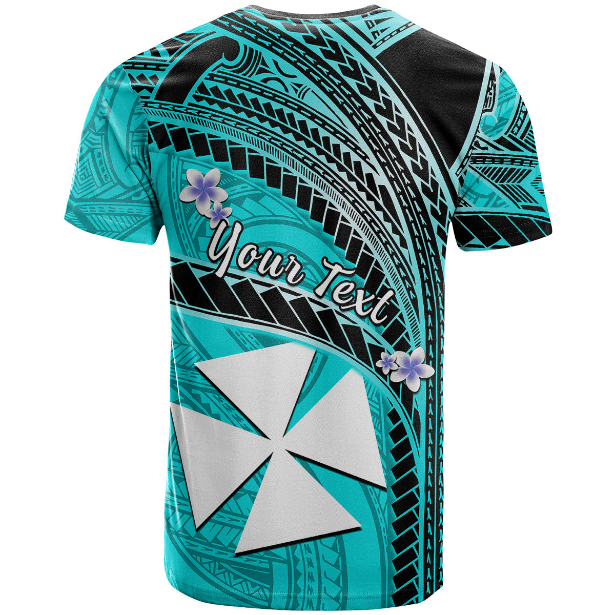 (Custom Personalised) Wallis And Futuna T Shirt Plumeria Flowers With Turquoise Polynesian Pattern