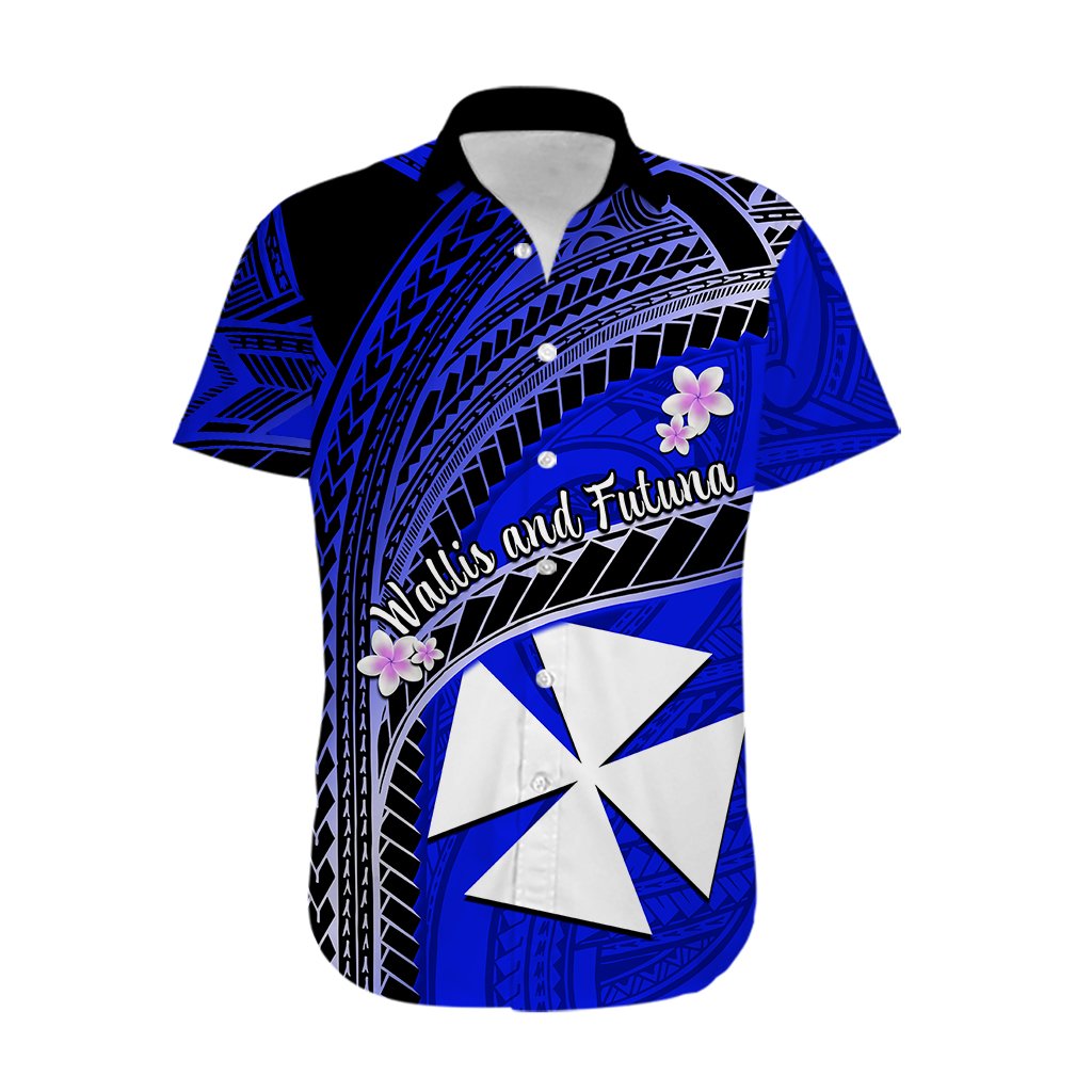 Custom Personalised Wallis And Futuna Hawaiian Shirt Plumeria Flowers With Blue Polynesian Pattern