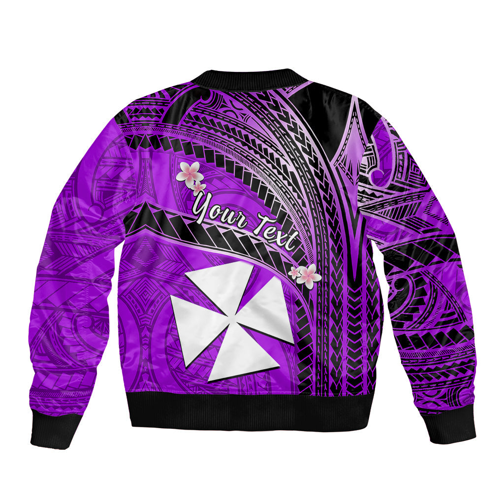 (Custom Personalised) Wallis And Futuna Bomber Jacket Plumeria Flowers With Purple Polynesian Pattern