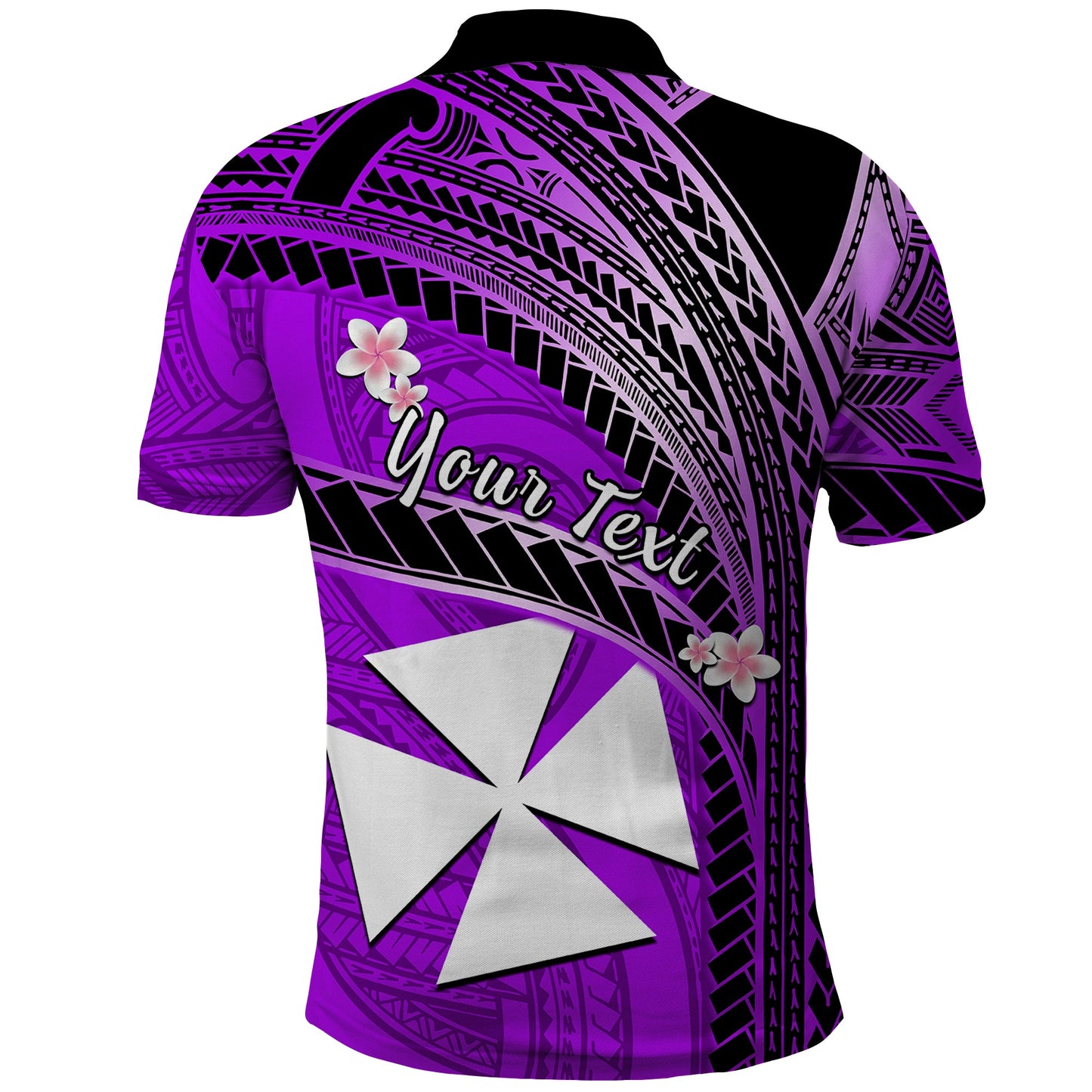 Custom Personalised Wallis And Futuna Polo Shirt Plumeria Flowers With Purple Polynesian Pattern