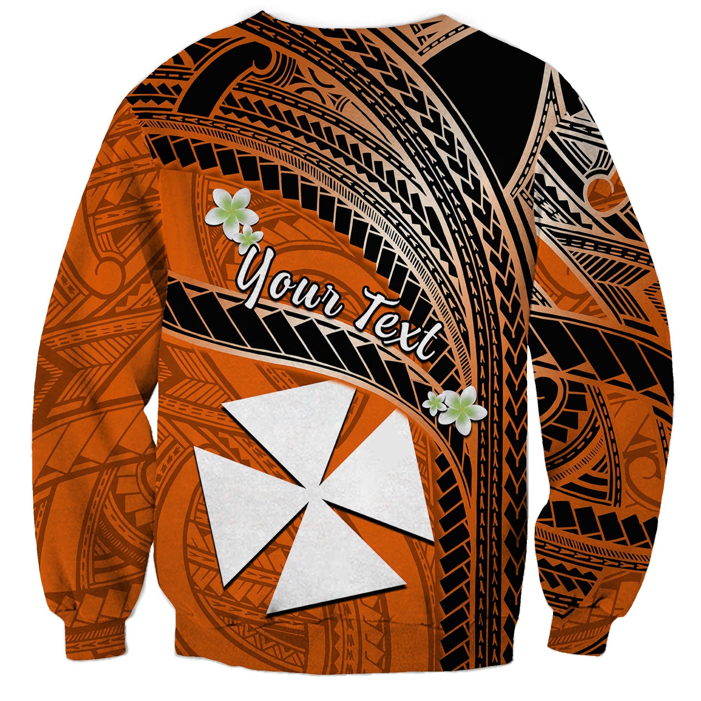 Custom Personalised Wallis And Futuna Sweatshirt Plumeria Flowers With Orange Polynesian Pattern