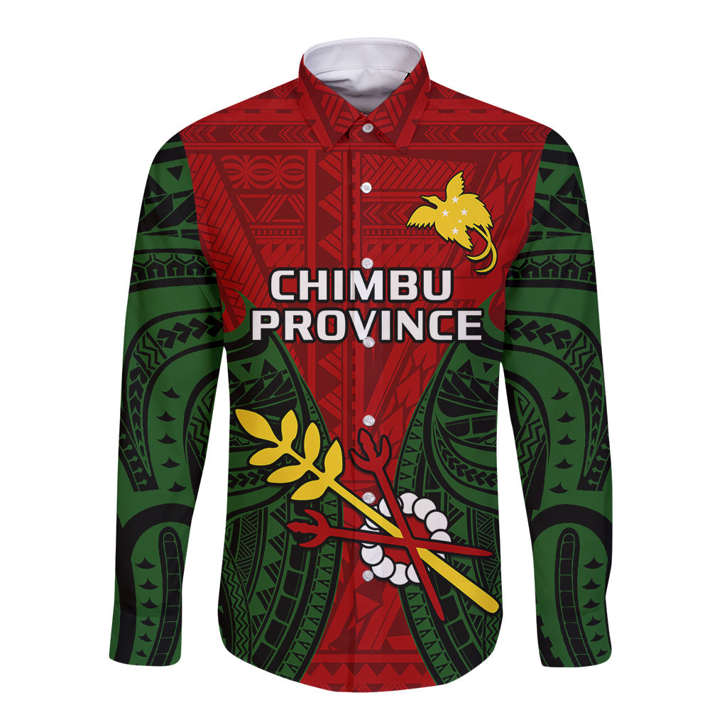 Papua New Guinea Long Sleeve Button Shirt Chimbu Province Mix Coat Of Arms Polynesian Art